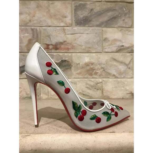 Christian Louboutin Cherrypump 100 White Red Cherry Bridal Shoe Pump Heel 39.5 - Picture 5 of 12